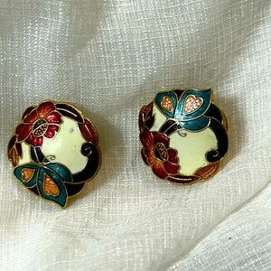 Vintage Floral Cloisonné Enamel Earrings